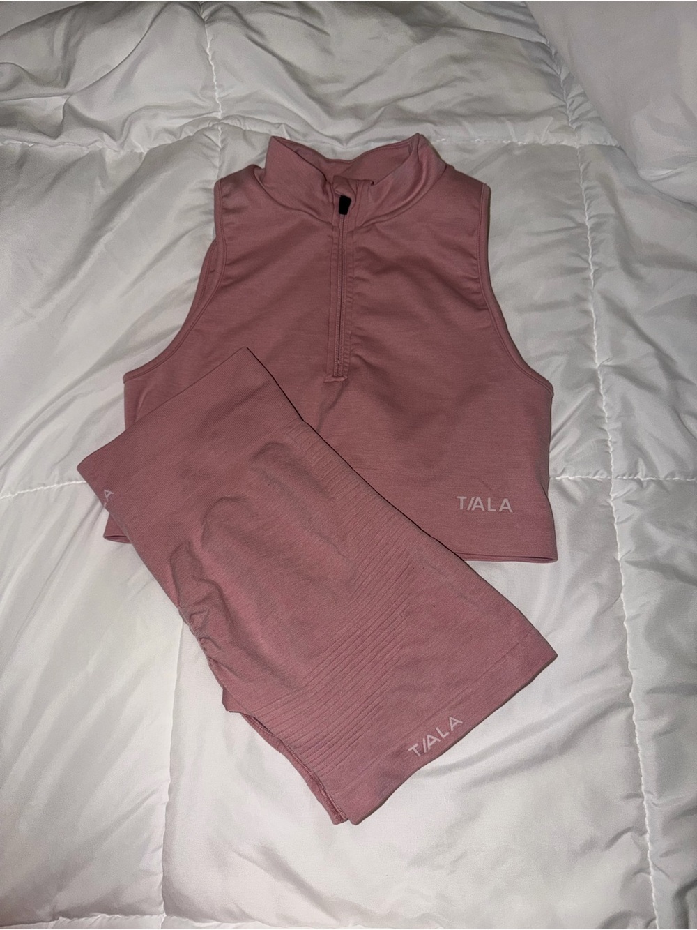 TALA Women’s Rose Pink Seamless Cropped Zip Tank & Shorts Set